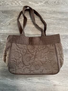 Thirty-one Brown Quilted Floral Tote Bag with Striped Lining